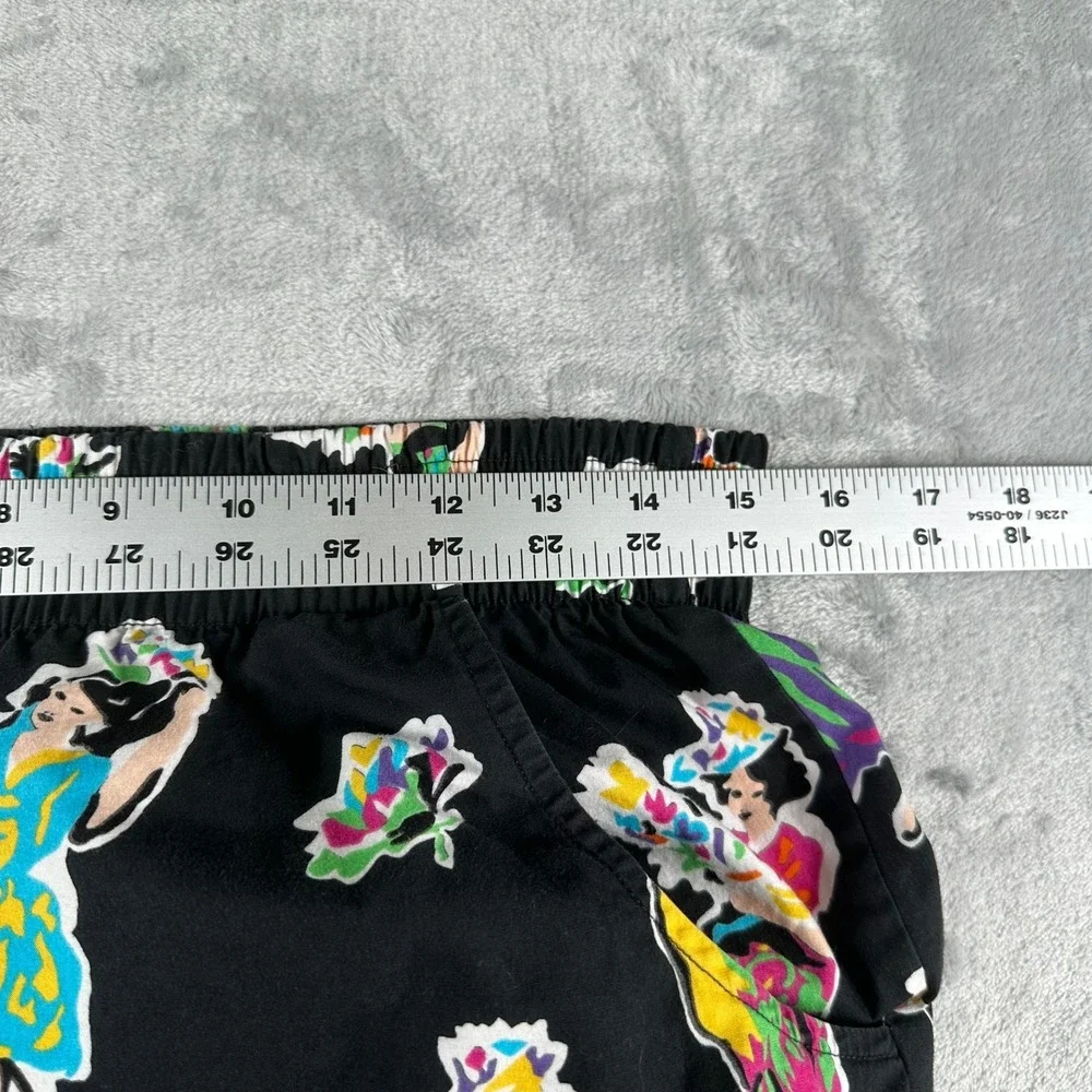 VTG Alexander Campbell Pants Women 8 Black Cropped Novelty Art Print Hula Dancer